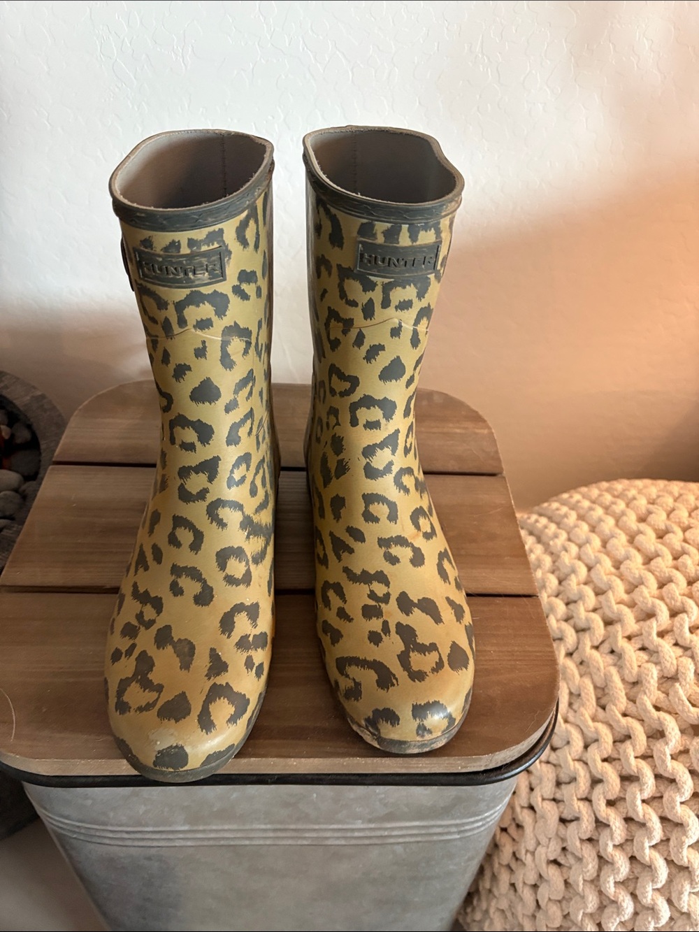 Hunter Women's Leopard-Print Short Rain Boots - Yellow & Black